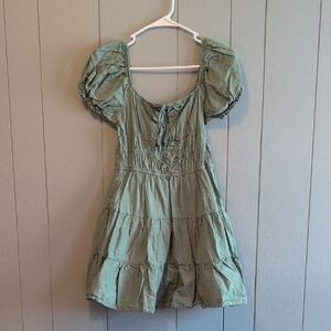 SHEIN Green Puff Sleeve Mini Dress